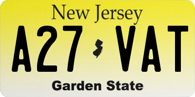 NJ license plate A27VAT