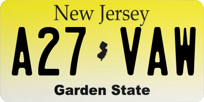 NJ license plate A27VAW