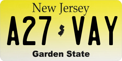 NJ license plate A27VAY