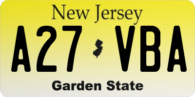NJ license plate A27VBA