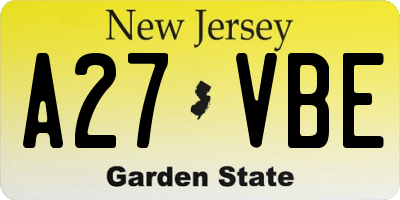 NJ license plate A27VBE