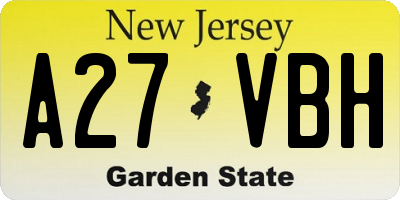 NJ license plate A27VBH