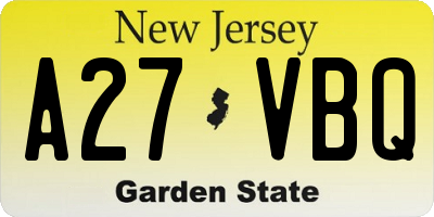 NJ license plate A27VBQ