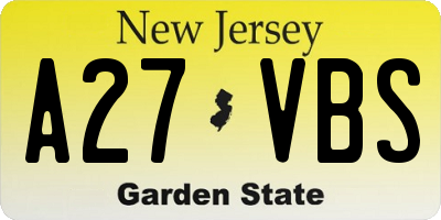 NJ license plate A27VBS