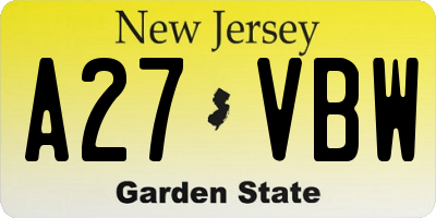 NJ license plate A27VBW