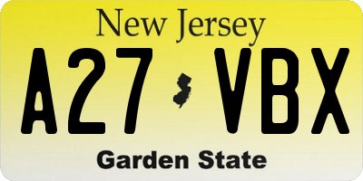 NJ license plate A27VBX