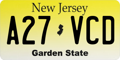 NJ license plate A27VCD