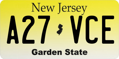 NJ license plate A27VCE