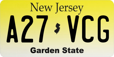 NJ license plate A27VCG