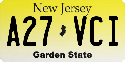 NJ license plate A27VCI