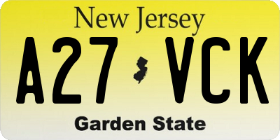 NJ license plate A27VCK
