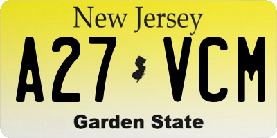 NJ license plate A27VCM