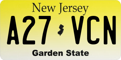 NJ license plate A27VCN