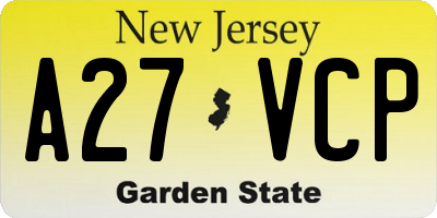NJ license plate A27VCP