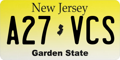 NJ license plate A27VCS