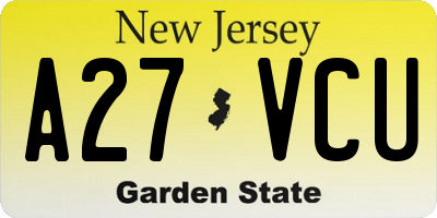 NJ license plate A27VCU