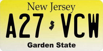 NJ license plate A27VCW