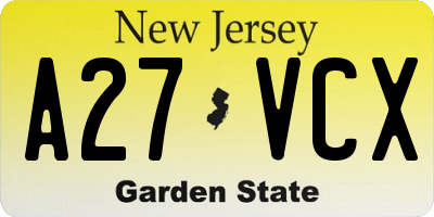 NJ license plate A27VCX