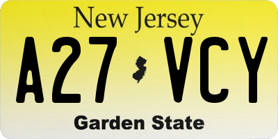 NJ license plate A27VCY