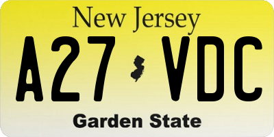NJ license plate A27VDC