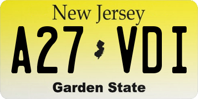 NJ license plate A27VDI