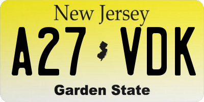 NJ license plate A27VDK