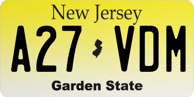 NJ license plate A27VDM