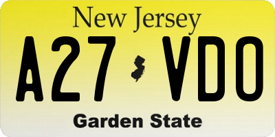 NJ license plate A27VDO