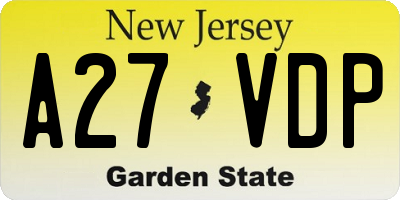 NJ license plate A27VDP