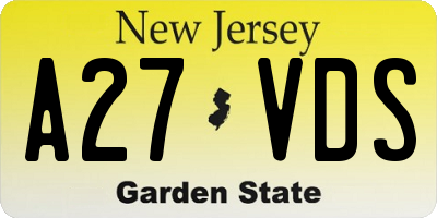 NJ license plate A27VDS