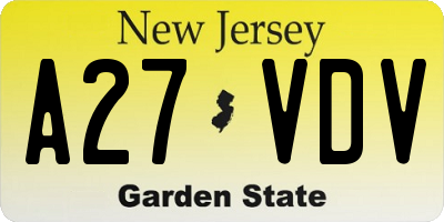 NJ license plate A27VDV