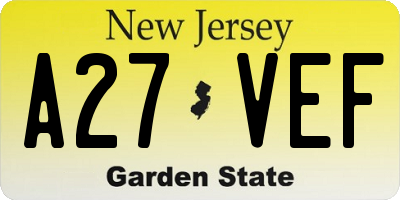 NJ license plate A27VEF