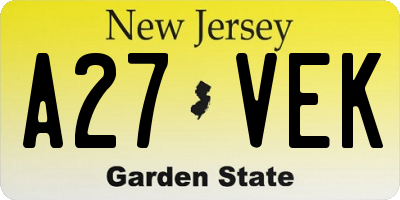 NJ license plate A27VEK