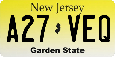 NJ license plate A27VEQ