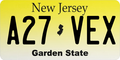 NJ license plate A27VEX