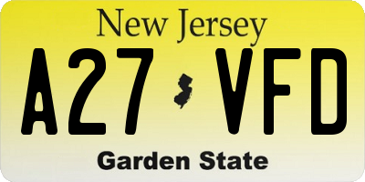 NJ license plate A27VFD