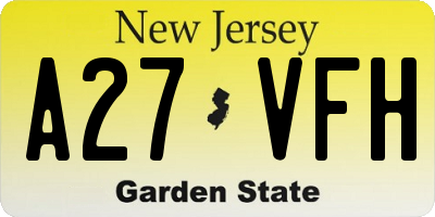 NJ license plate A27VFH