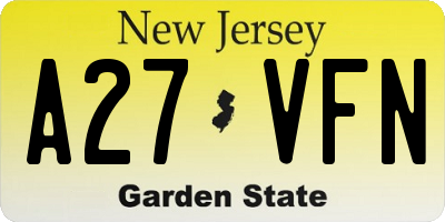 NJ license plate A27VFN