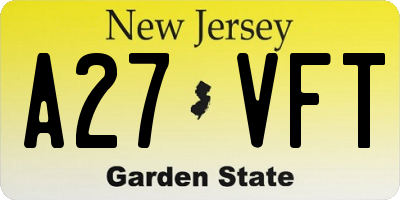 NJ license plate A27VFT