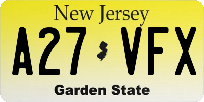 NJ license plate A27VFX