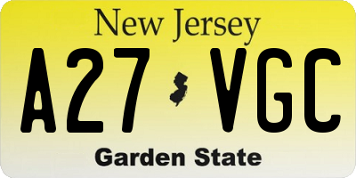 NJ license plate A27VGC