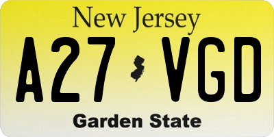NJ license plate A27VGD