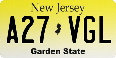 NJ license plate A27VGL