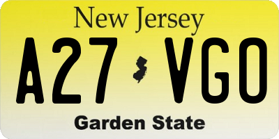 NJ license plate A27VGO