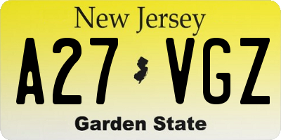NJ license plate A27VGZ