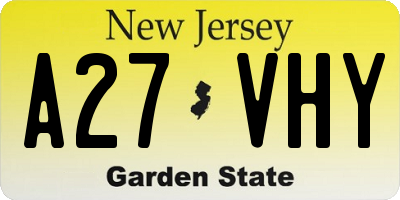 NJ license plate A27VHY