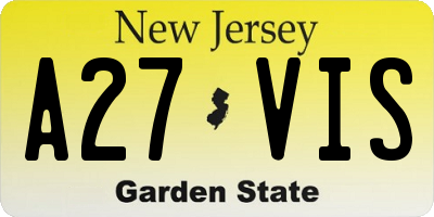 NJ license plate A27VIS