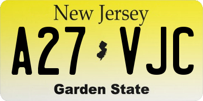 NJ license plate A27VJC