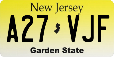 NJ license plate A27VJF