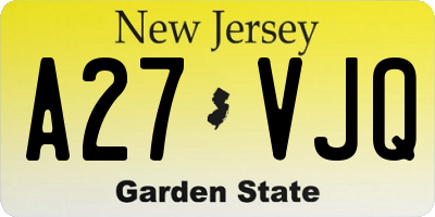 NJ license plate A27VJQ